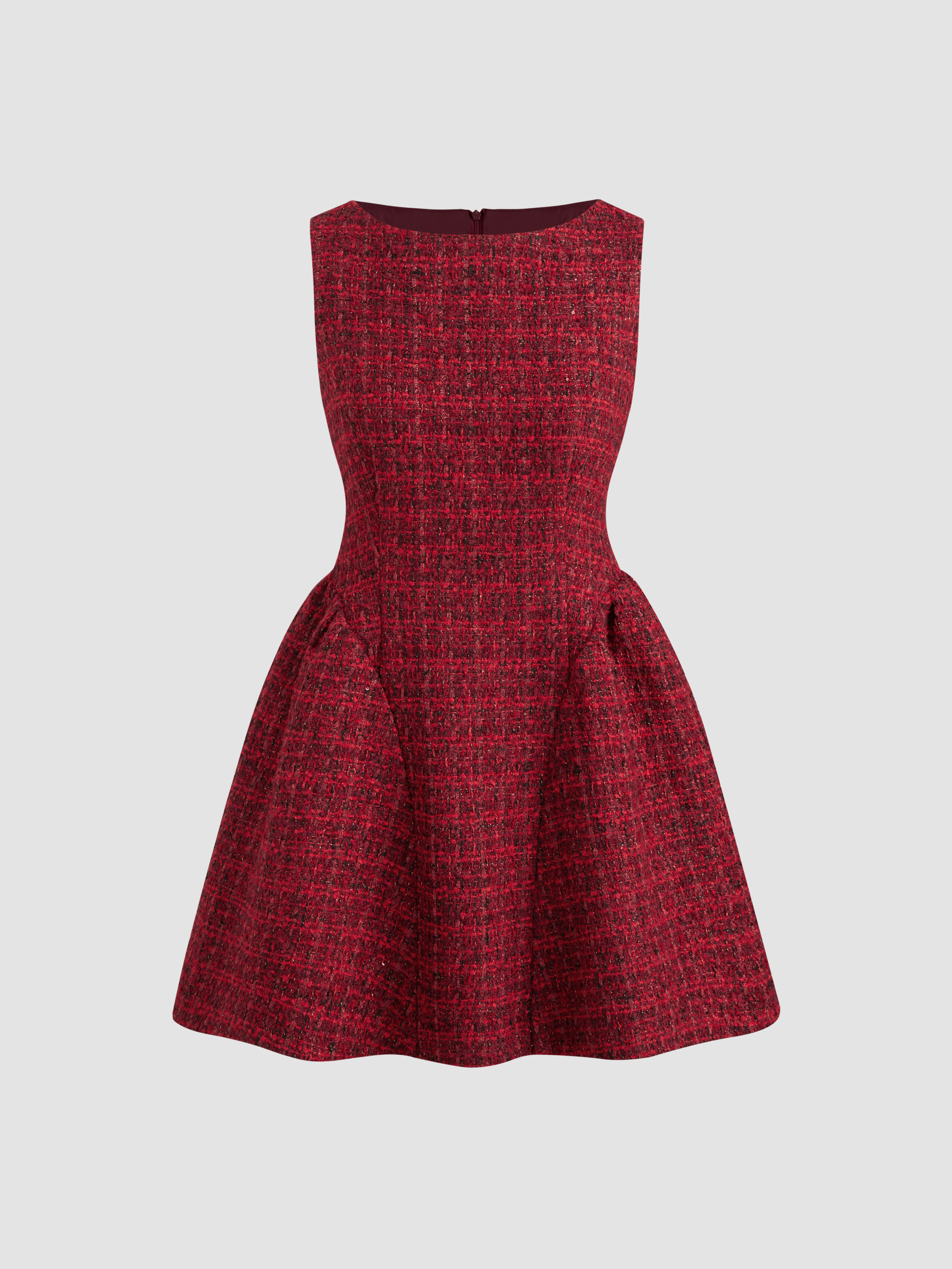 Tweed Boat Neck Zipper Ruffle Mini Dress | Cider