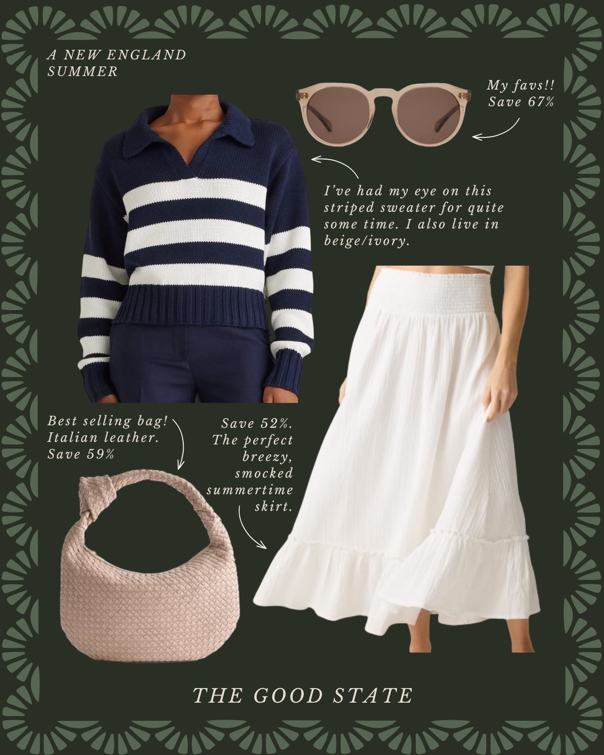 This summertime collection is for the ladies who spend slow mornings wandering down the historic streets of Newport—the warmth of the sun on their shoulders, the cool breeze blowing through their hair and an iced latte in one hand. For the ones whose ideal afternoon looks like browsing bookstores and antique shops in Kennebunkport. This is for the ladies who enjoy Cape Cod bike rides, Martha’s Vineyard ferry days and late summer evening in Watch Hill when everyone somehow ends up barefoot by sunset.

This is for the ladies who have spent years building their wardrobe. The ones who collect rather than consume. The ladies who carefully choose timeless staples they’ll wear for decades—a perfectly broken-in pair of loafers or Sperrys, a crisp white button-down and an heirloom cable-knit sweater.

This is for the ladies who look like the just stepped out of a Ralph Lauren Catalog. The ones whose outfits are polished and playful. The lovers of all things J.Crew and the ones who find themselves growing Tuckernuck’s website multiple times a week. For the lovers of heritage style, classic tailoring, block print, woven totes and a wardrobe that chases tradition not trend.

This is for the ladies who romanticize slow mornings at the harbor, fresh cut hydrangeas on the kitchen table, picnics at sunset and a timeless wardrobe fit for a Kennedy. This is for you 🦞✨🫶🏼

#LTKSaleAlert #LTKActive #LTKootd
