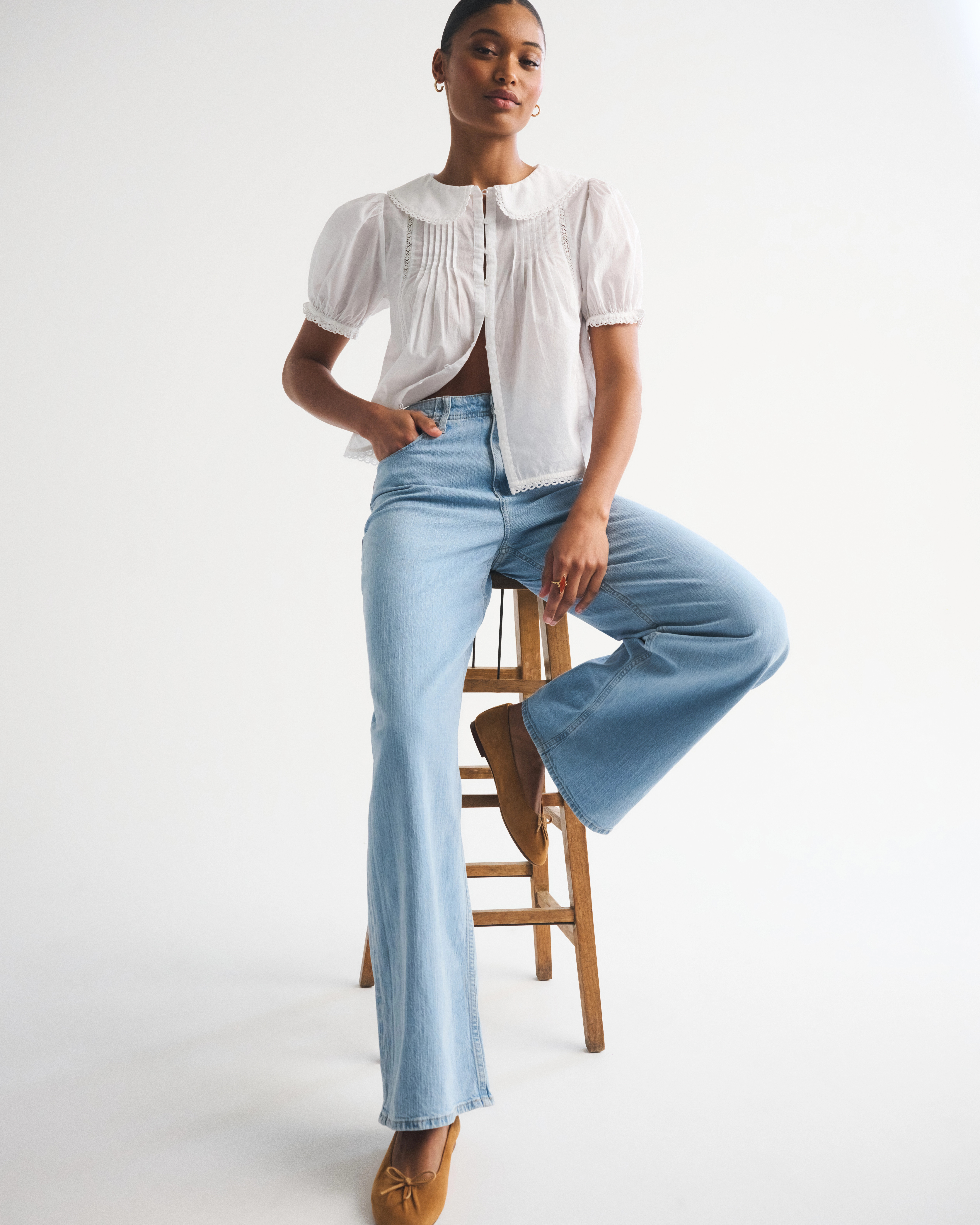 Curve Love Linen-Blend High Rise Wide Leg Jean | Abercrombie & Fitch (US)