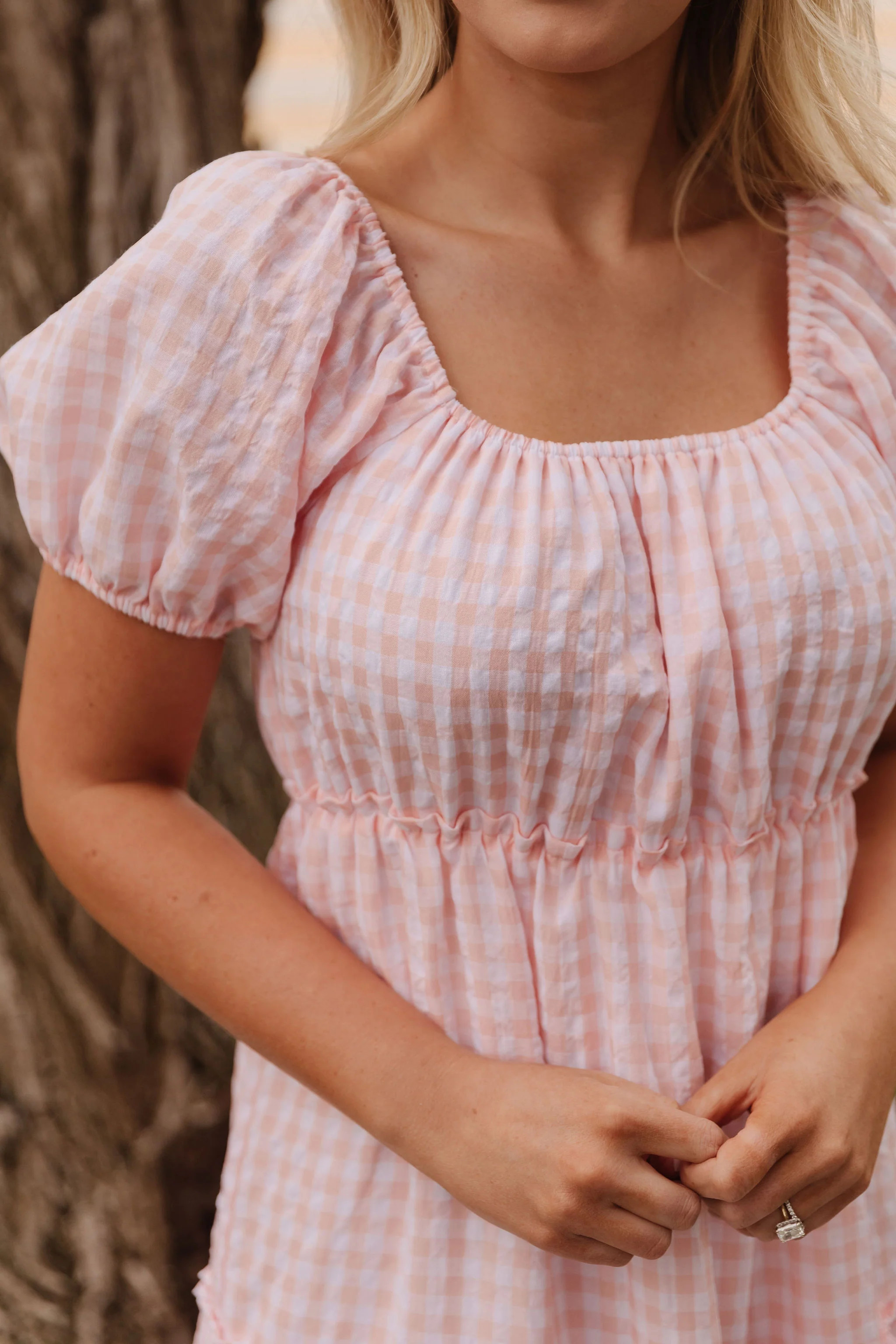 THE EVERMORE DRESS IN PEACH GINGHAM BY PINK DESERT | Pink Desert