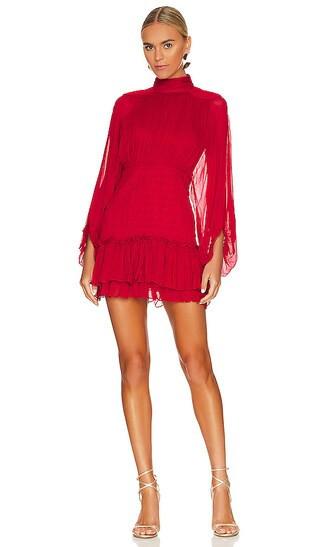 Lonie Long Sleeve Mini Dress in Scarlett Short Long Sleeve Winter Dress With Sleeves Chiffon Dress | Revolve Clothing (Global)