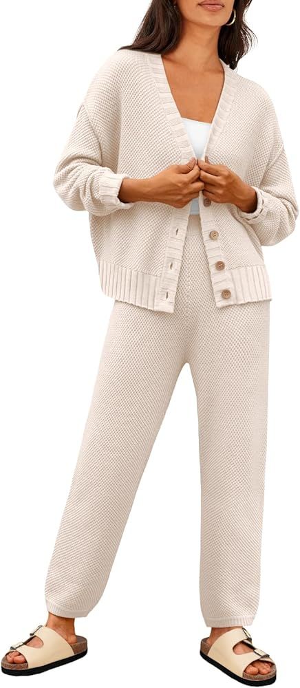 LILLUSORY Womens Cardigan Pants Sets 2 Piece Slouchy Loungewear Sweater Sets | Amazon (US)