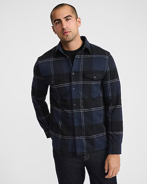 Plaid Double Button Pocket Sweater Flannel Shirt | Express
