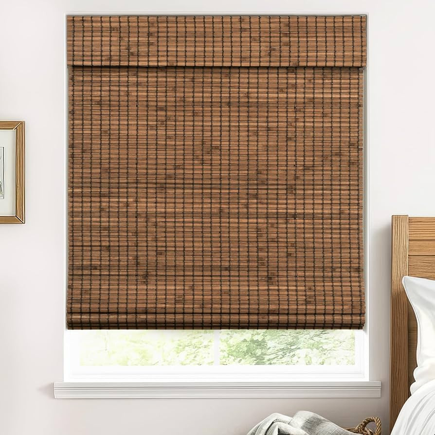 Cordless Bamboo Roman Shades for Windows, 100% Blackout Backing Fabric for Light Blocking, 28" W ... | Amazon (US)