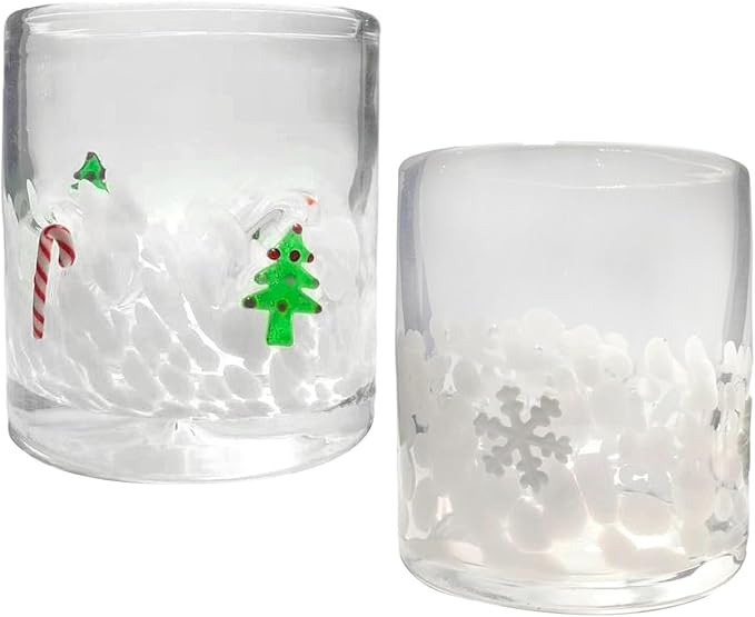 2 Pcs Christmas Icon Juice Cups 16 oz Cute Icon Juice Glasses Double Old Fashioned Hand Blown Dri... | Amazon (US)