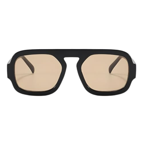 ADE WU Trendy Square Sunglasses for Women,Vintage Square Aviator Sunglasses Fashion 70s Retro Stylish Flat Top Shades Black Frame Lightly Brown Lense | Amazon (US)