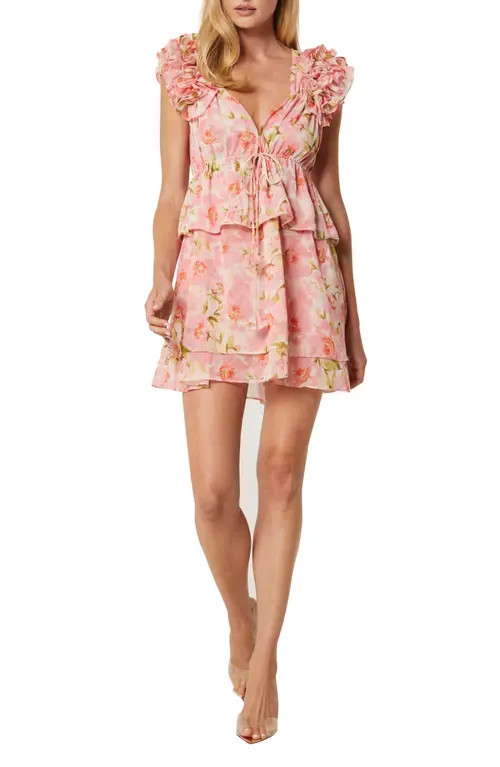 MISA Los Angeles Lily Floral Print Ruffle Minidress in Blushing Floral at Nordstrom, Size Small | Nordstrom