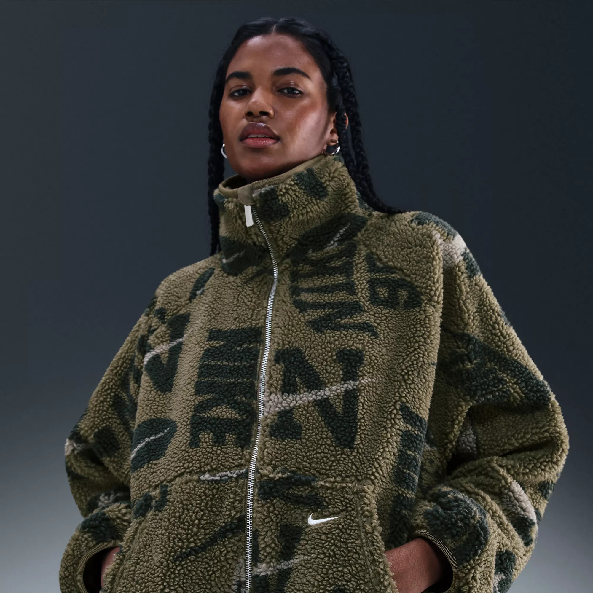 Nike Women's Sportswear High-Pile Fleece Jacket, Medium, Medium Olive/Neutral Oliv | DICK'S Sporting Goods