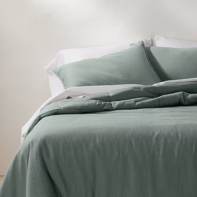 King/California King Heavyweight Linen Blend Comforter & Sham Set Sage Green - Casaluna™... | Target