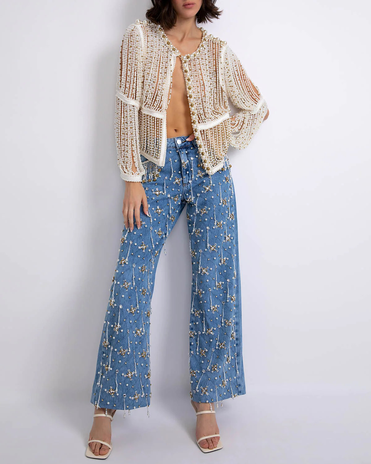 HAND-BEADED HIGH WAIST JEANS (RUNWAY) | PatBO