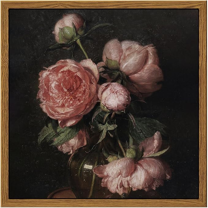 InSimSea Square Framed Wall Art Decor, Vintage Peony Flower Paintings, Floral Wall Pictures for B... | Amazon (US)