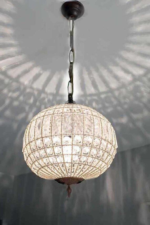 Antique Style Ball Basket Crystal Clear Beads French Ceiling Chandelier Replica + Chain + Canopy | Etsy (US)