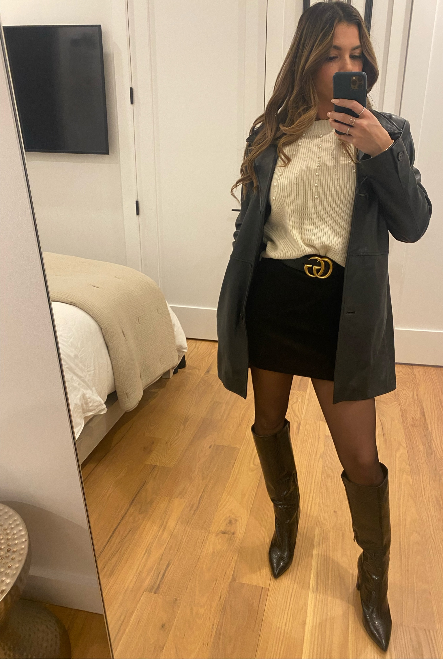 Date night / Valentine’s Day / Galentines / skirt / boots / sweater / leather jacket / belt / girls night / leather boots / knee high boots / trench coat /

#LTKMostLoved #LTKSeasonal #LTKparties