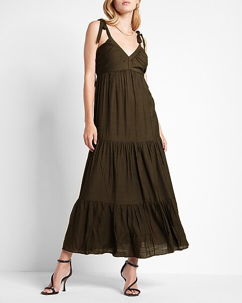 Tie Shoulder Tiered Maxi Dress | Express