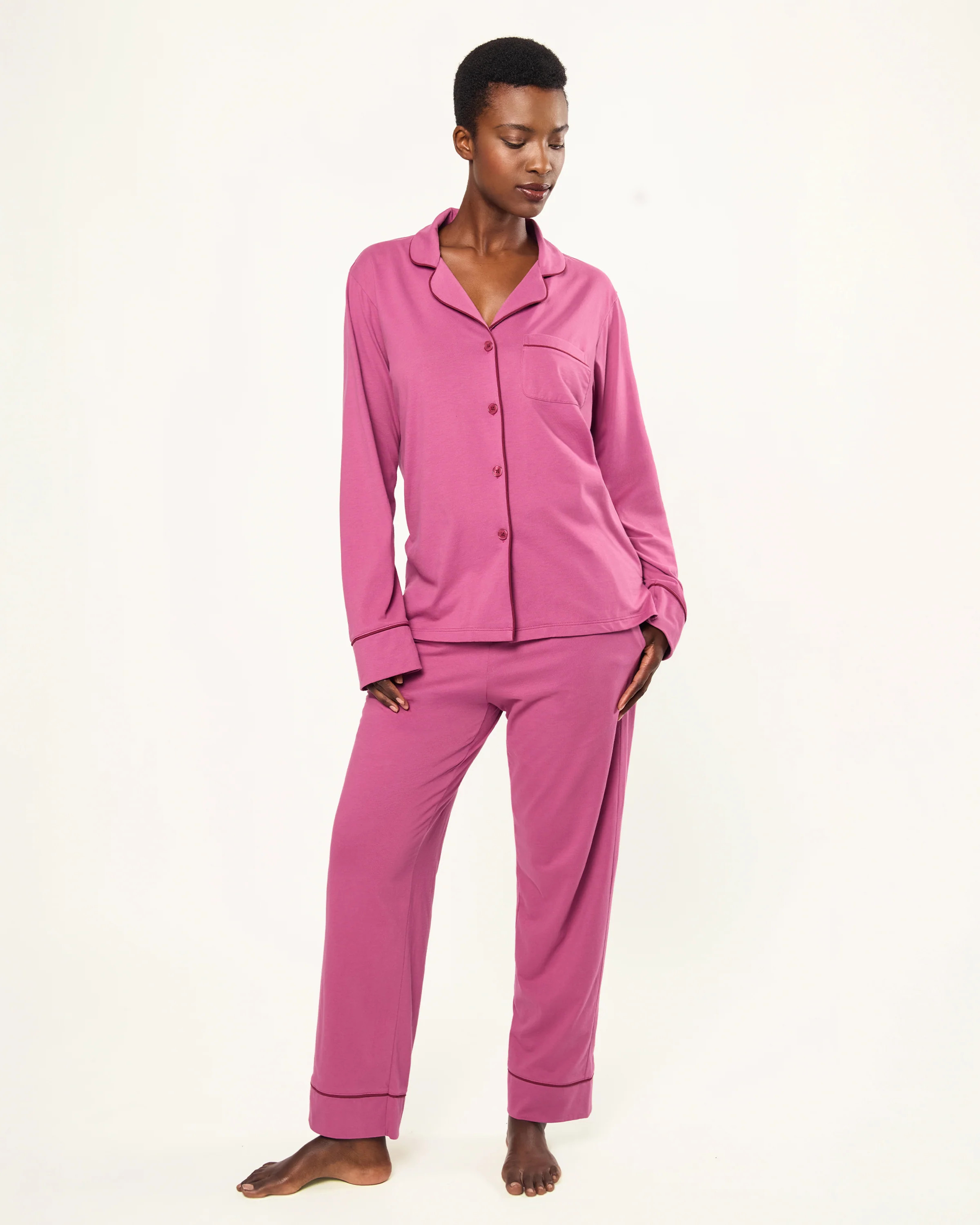Women's Pima Pajama Set in Rosewood | Petite Plume