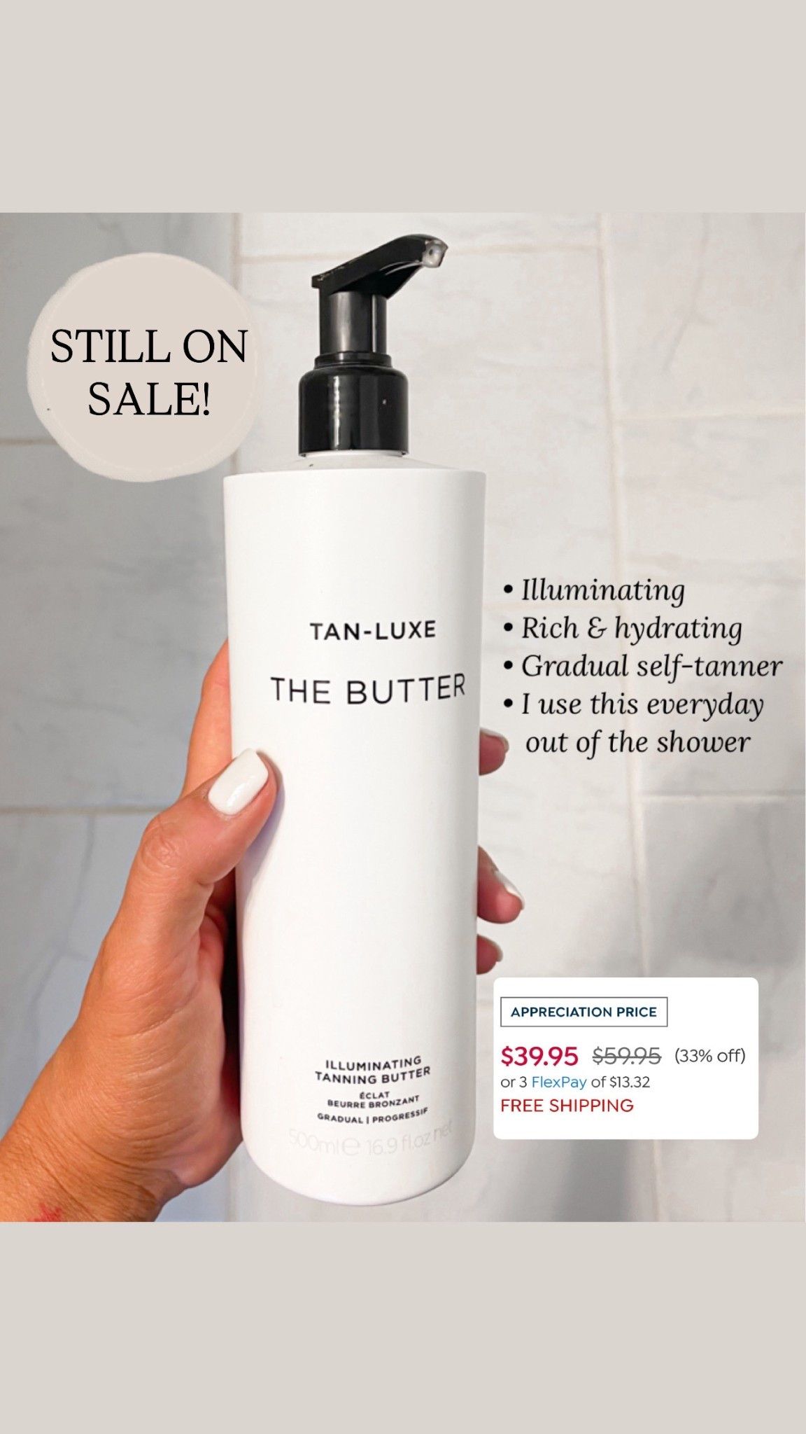 I can’t say enough good things about this gigantic bottle — self tanning, illuminating, & hydrating! Leaves a gorgeous, golden, shimmering glow ✨ I’ve replenished this empty bottle like 5 times, it’s that good! 


$15 off your first order $35+ with code: WELCOME2026 👈🏼


#LTKWorkwear #LTKSwim #LTKWedding #LTKHome #LTKBaby #LTKMens #LTKSaleAlert #LTKU #LTKBeauty #LTKBump #LTKOver40 #LTKTravel #LTKSeasonal #LTKKids #LTKMidsize #LTKActive #LTKPetite #LTKFestival #LTKdayinmylife #LTKgrwm #LTKootd #LTKfitnessgoals #LTKmomlife #LTKmorningroutine #LTKselfcare #LTKstorytime #LTKfoodie #LTKvlog #LTKTall 