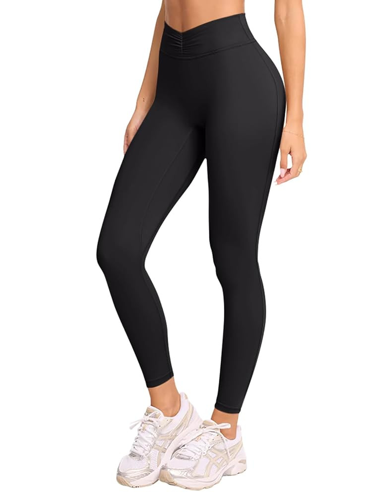 LASLULU V-High Waisted Workout Leggings for Women 28" Gathered Buttery Soft Compression Leggings ... | Amazon (US)
