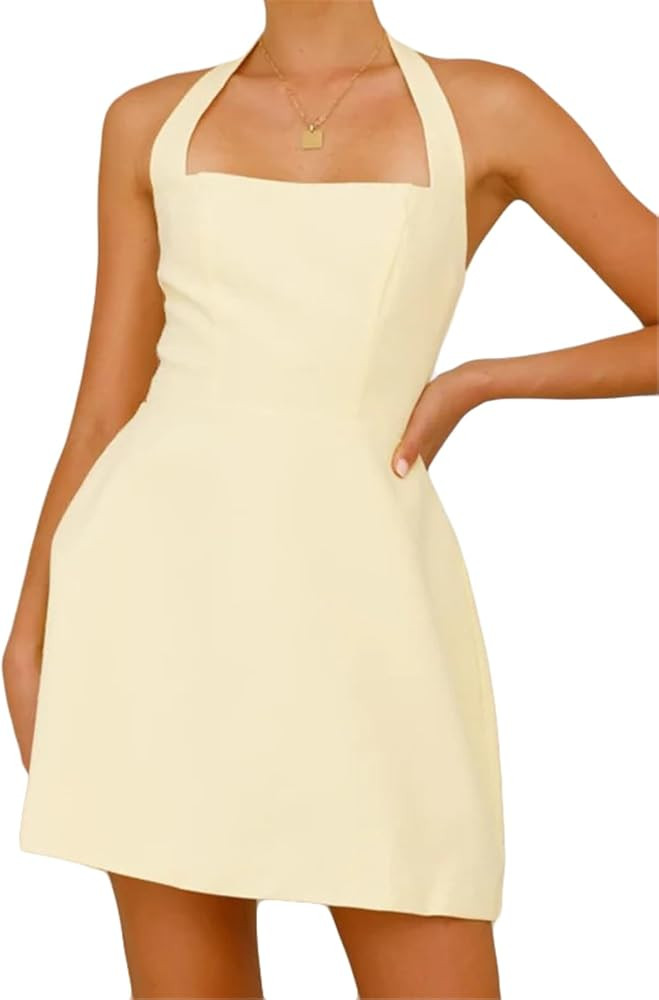 Recious Womens Sexy Sleeveless Halter Bodycon Party Clubwear Solid Blazer Mini Dress | Amazon (US)