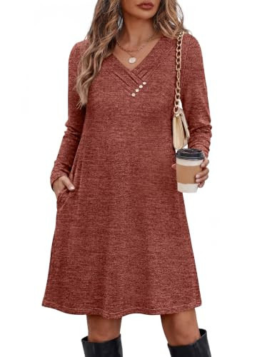 OFEEFAN Fall Dresses for Women 2026 Fall Outfits for Women Long Sleeve Sweater Dress Caramel L | Amazon (US)
