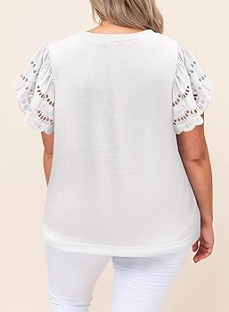 Eytino Womens Plus Size Tops Short Sleeve Round Neck Hollow Out Casual Loose Tunic Tees Shirts(1X... | Amazon (US)