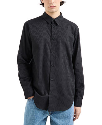 Men's Regular-Fit Tonal Logo Jacquard Button-Down Shirt | Macy's
