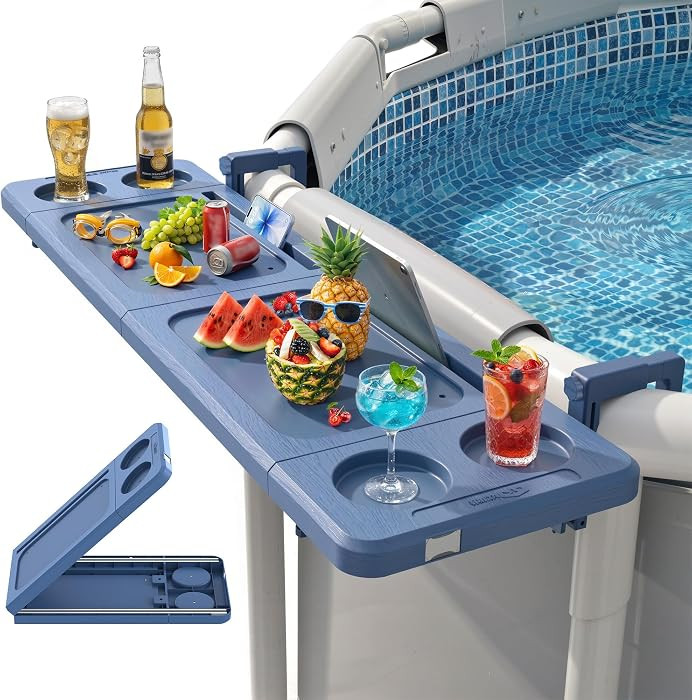 Poolside Bar, 44"\u00d712" Poolside Bar Table with Adjustable Support Bracket Fits Above-ground P... | Amazon (US)