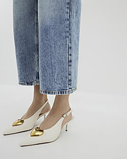 White Heart Sling Back Heeled Court Shoes | River Island UK & IE