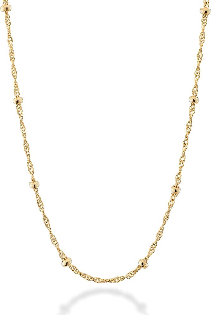 Miabella 18K Gold Over Silver Italian Singapore Bead Chain Station Necklace for Women Teen, Made ... | Amazon (US)