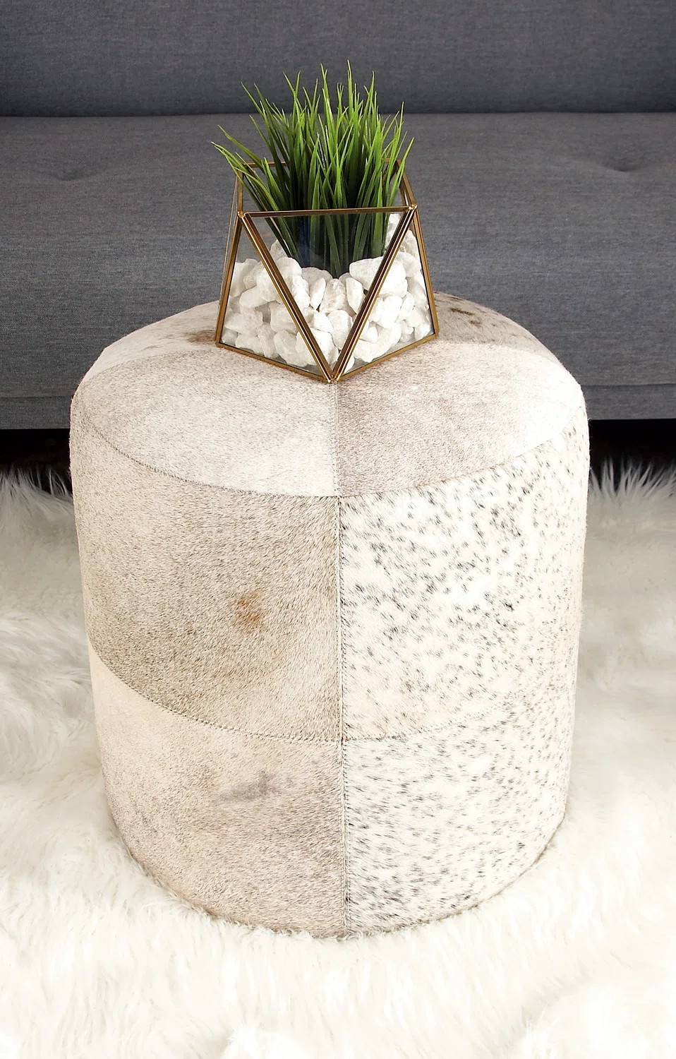 Alīna Leather Handmade Cowhide Living Room Stool with Patchwork Pattern | Wayfair North America