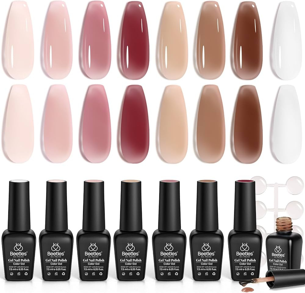 Beetles Jelly Gel Nail Polish Set, 8 Nude Jelly Pink Milky Brown Translucent Colors Gel Nail Poli... | Amazon (US)