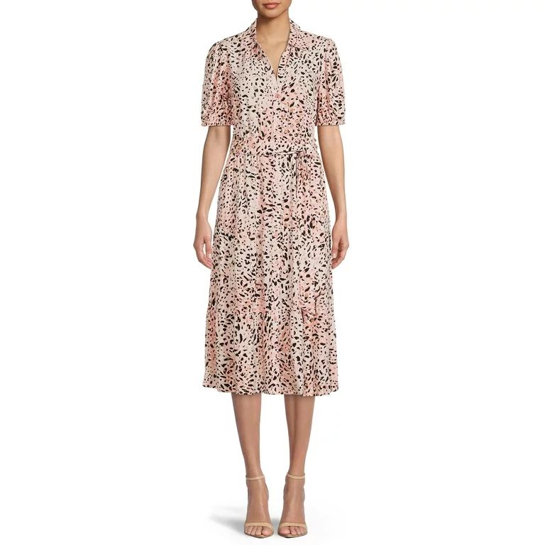 Time and Tru Women's Tiered Midi Shirt Dress - Walmart.com | Walmart (US)
