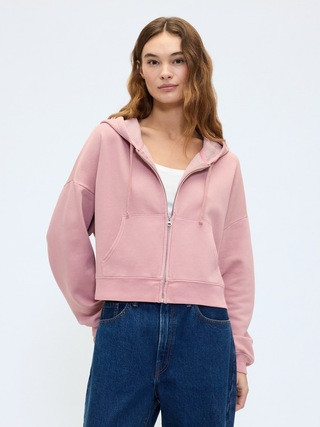 Relaxed Cropped Fleece Zip Hoodie | Gap Factory