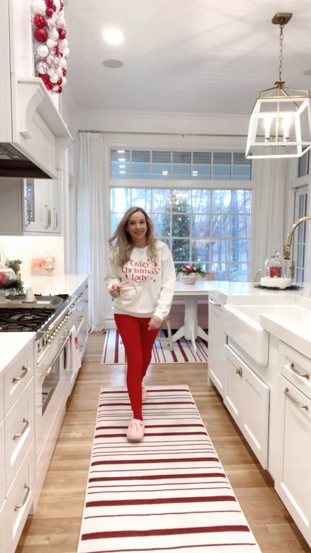 Ruggable rug, Christmas rugs, holiday decor, Christmas kitchen decor, Christmas pajamas sweatshirt, pendant lights, kitchen table

#LTKsalealert #LTKHoliday #LTKhome