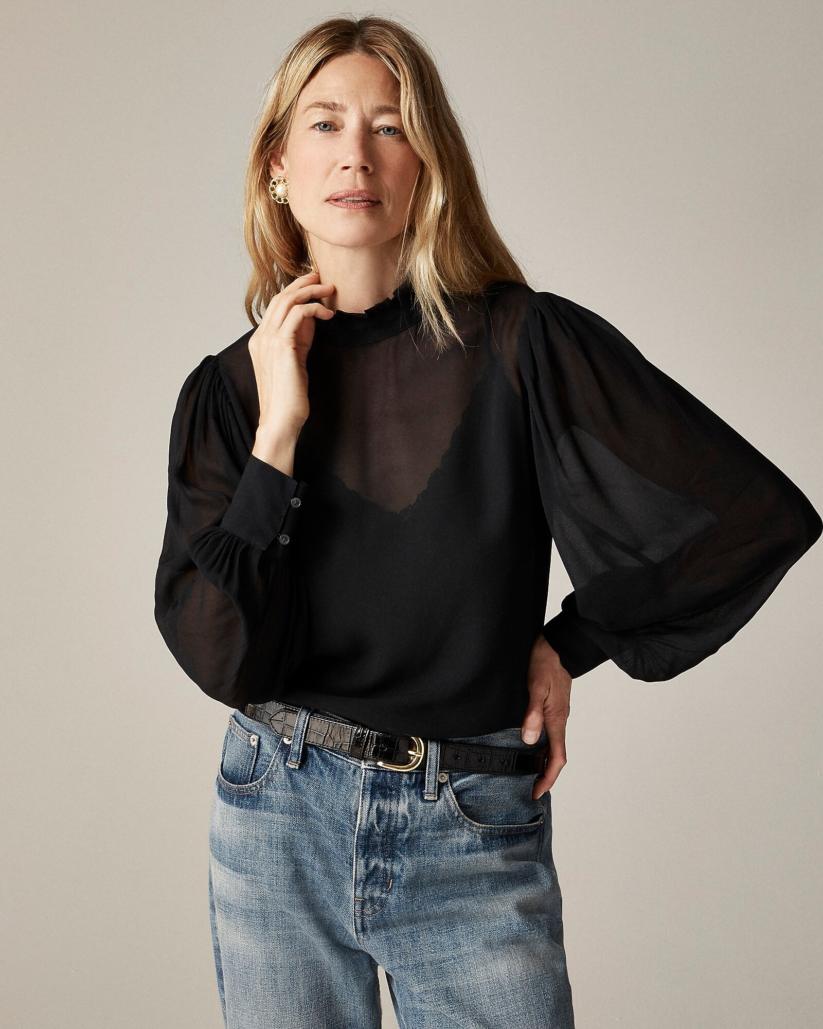 Ruffleneck top in chiffon | J. Crew US