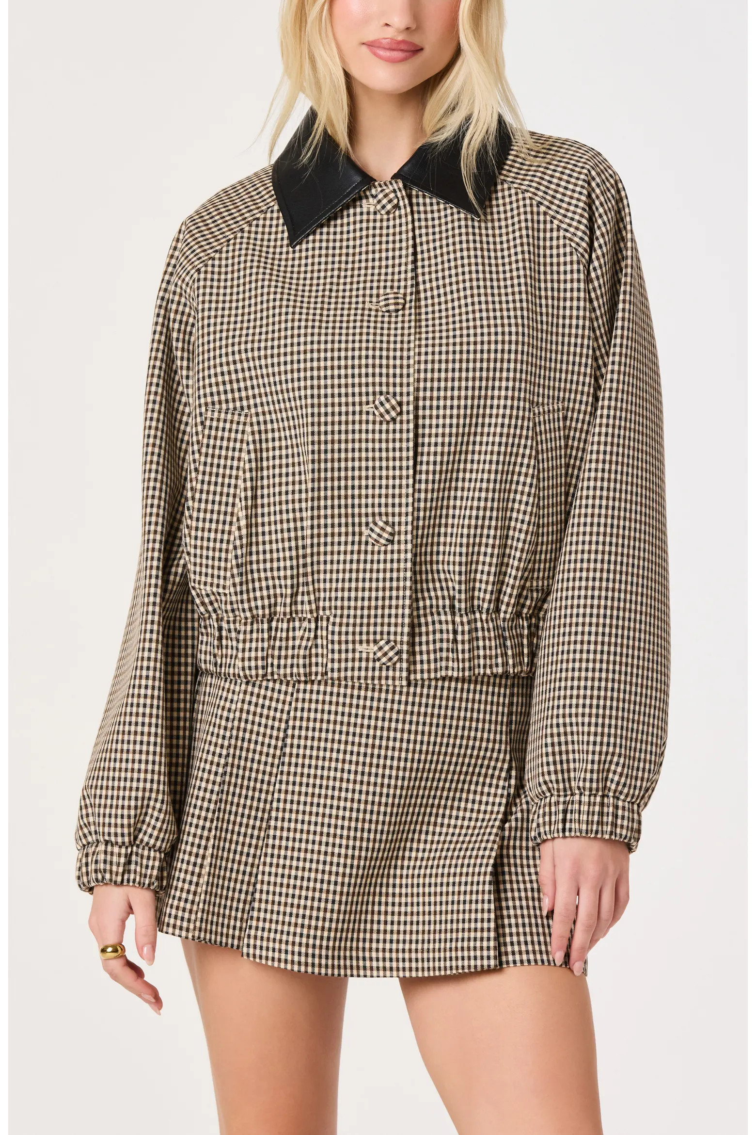 ASTR the Label Billie Gingham Jacket with Faux Leather Collar (Women) | Nordstrom | Nordstrom