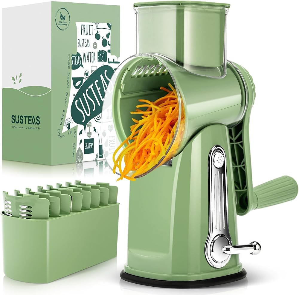 SUSTEAS Rotary Cheese Grater with Handle - Food Shredder with 5 Well-designed Blades & Strong Suc... | Amazon (US)