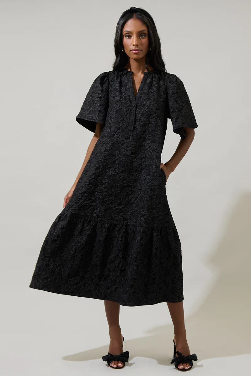 Arielle Jacquard Floral Ely Midi Dress | Sugarlips