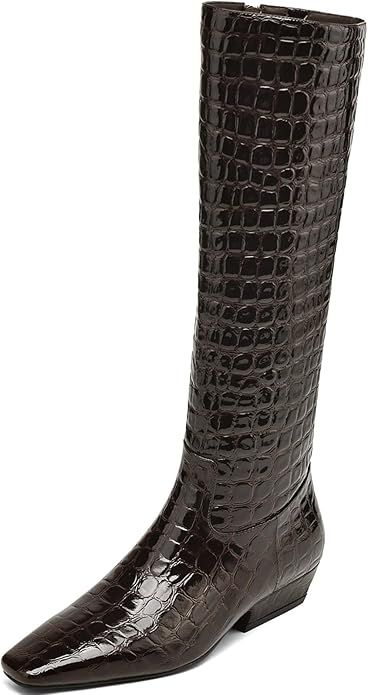 Women Knee High Boots Chunky Gogo Boots Low Heel Tall Boots Square Toe Riding Boots Faux Crocodil... | Amazon (US)