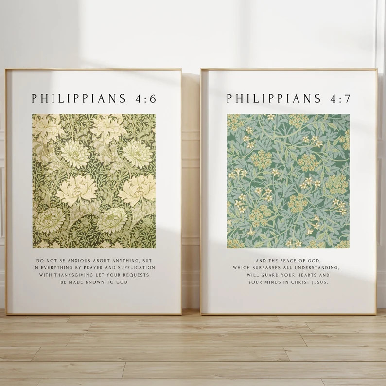 Christian Wall Art Set of 2, Fall Flower Market Bible Verse Print, Philippians 4:6-7, Modern Scri... | Etsy (US)