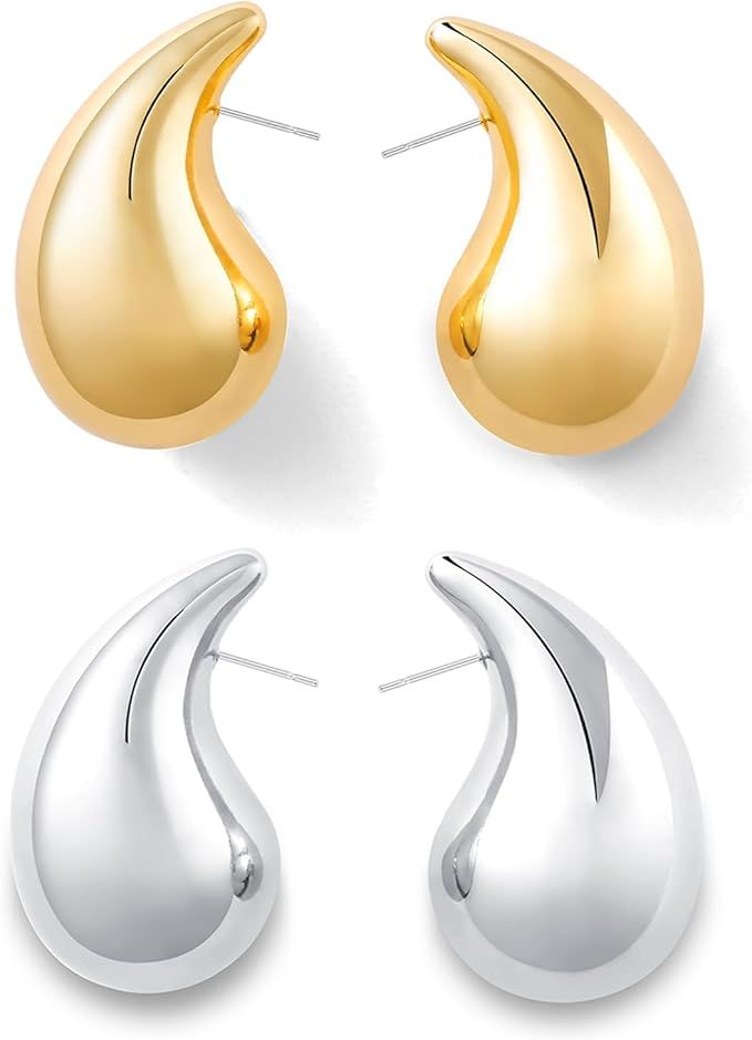 Apsvo Chunky Gold Hoop Earrings for Women, Dupes Earrings Lightweight Waterdrop Hollow Open Hoops... | Amazon (US)