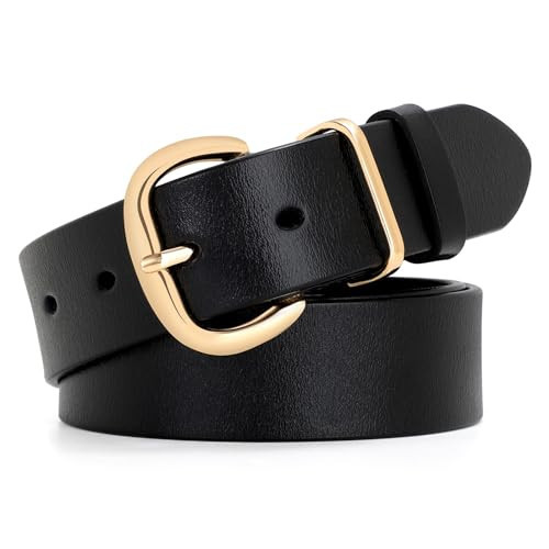 WHIPPY Women Leather Belt for Jeans Pants Dresses Black Ladies Waist Belt with Gold Pin Buckle, Black, XXXL | Amazon (US)