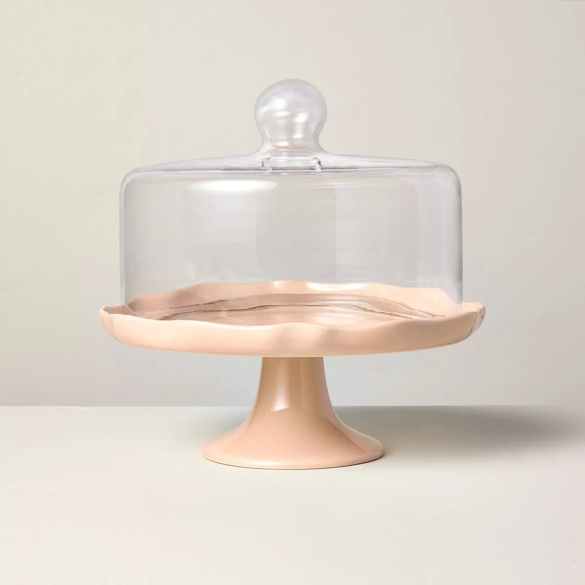 Scalloped Stoneware Covered Dessert Stand Blush - Hearth & Hand™ with Magnolia | Target