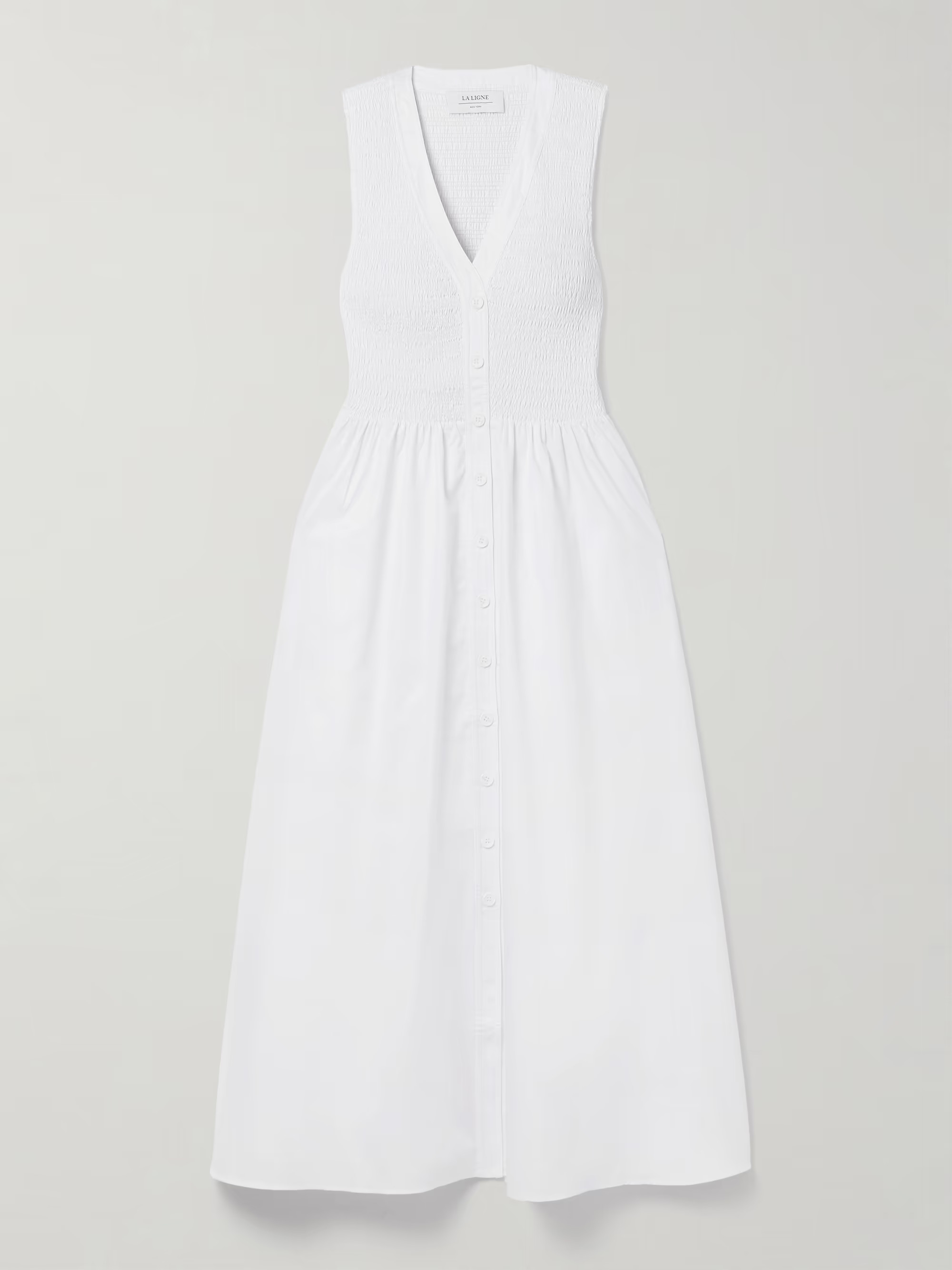 Shirred cotton-poplin midi dress | NET-A-PORTER (US)