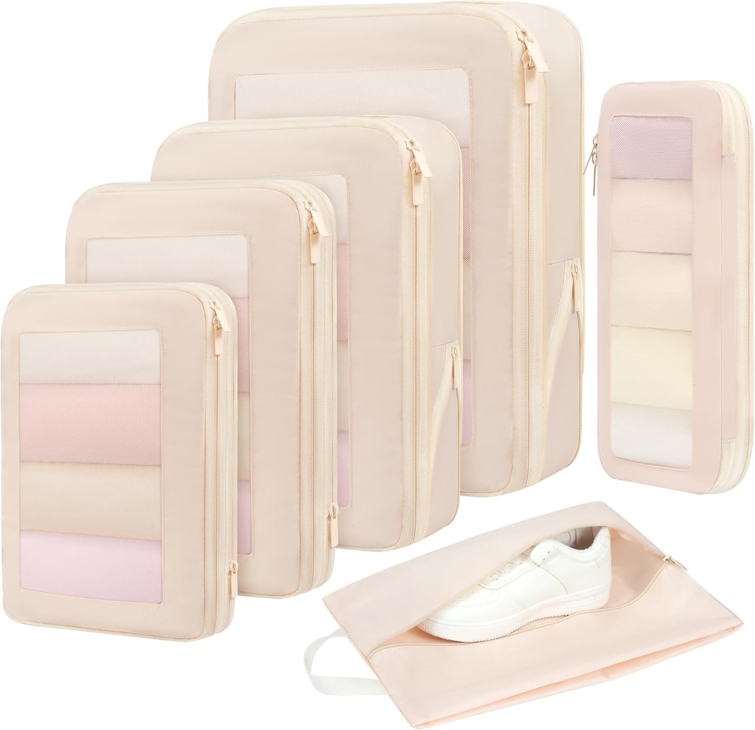 BAGAIL 4 Set/6 Set/8 Set Compression Packing Cubes Travel Accessories Expandable Packing Organizers (Square Mesh, 05-Cream) | Amazon (US)