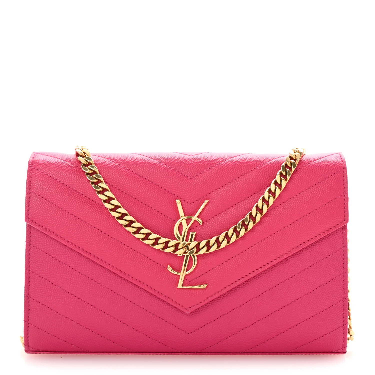 Grain De Poudre Matelasse Chevron Monogram Chain Wallet Lipstick Fuchsia | FASHIONPHILE (US)