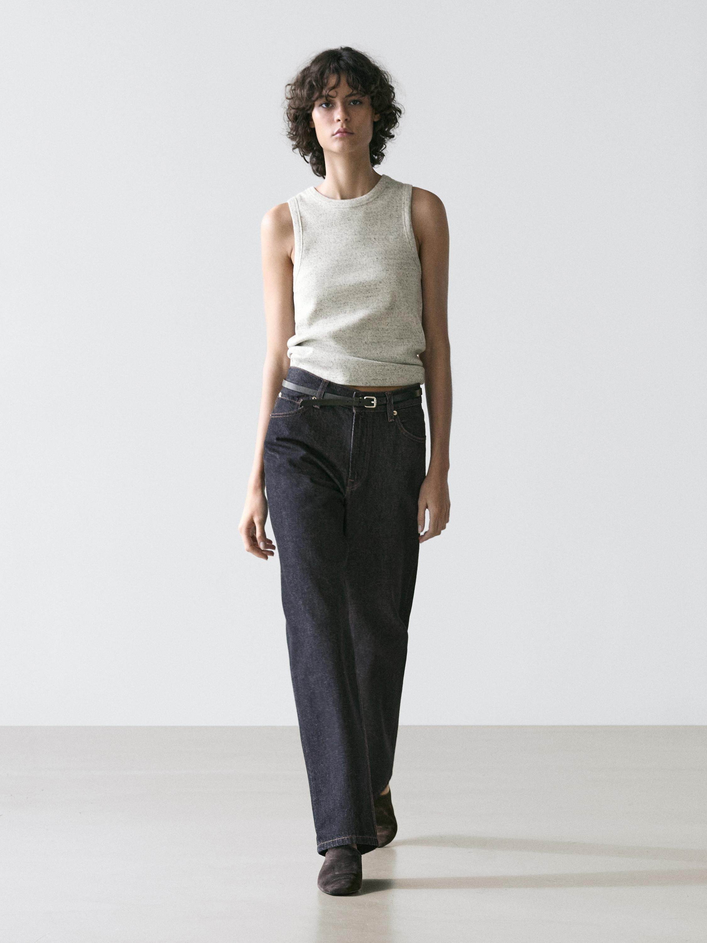 Sleeveless cotton blend T-shirt | Massimo Dutti UK