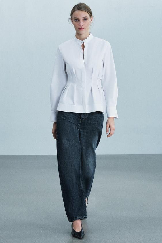 Zara - Zw Collection Pleated Shirt - White - M - Woman | Zara US