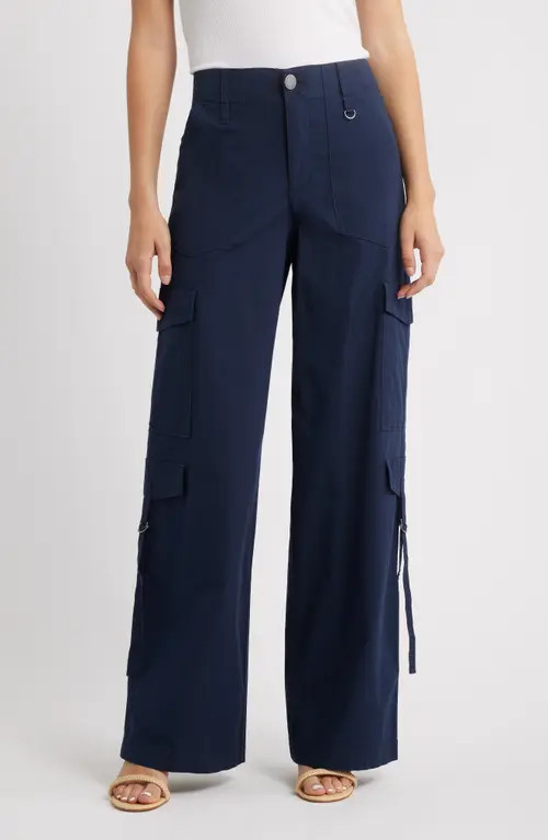 Wit & Wisdom 'Ab'Solution High Waist Cotton Blend Cargo Pants in Navy at Nordstrom, Size 00 | Nordstrom