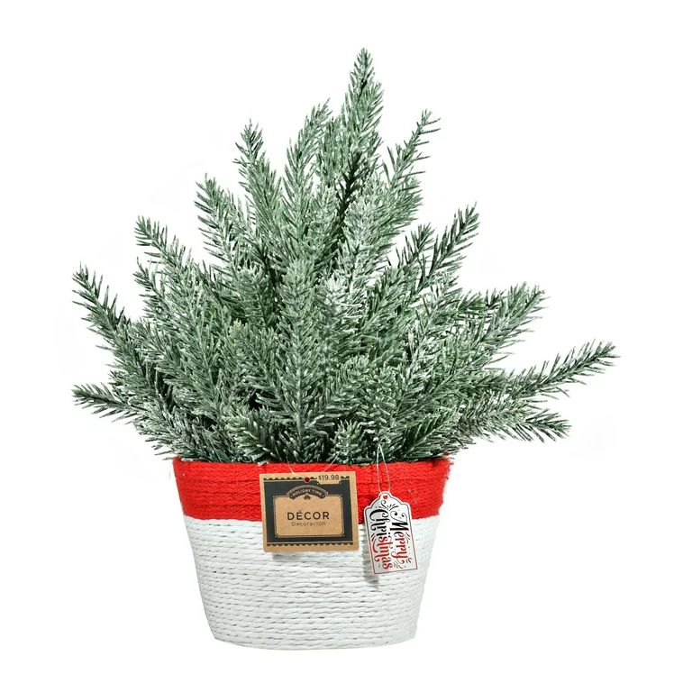 Holiday Time Woven Burlap Container Evergreen Tree Table Top Christmas Decoration, 16" | Walmart (US)