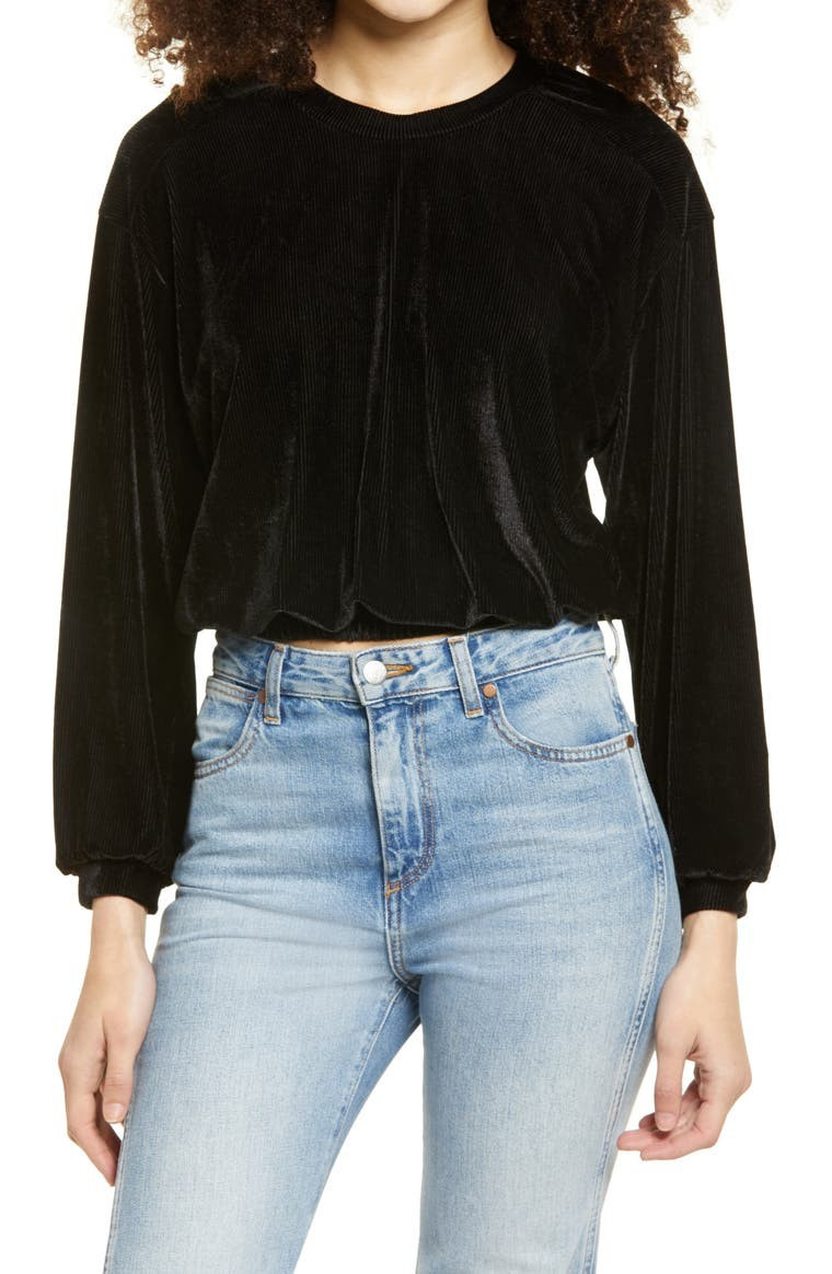 La La Land Creative Co Elastic Hem Corduroy Velvet Top | Nordstrom | Nordstrom